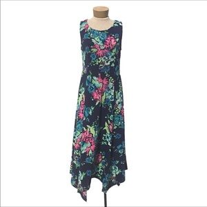 Reborn Sleeveless Blue Pink Floral Maxi Dress S